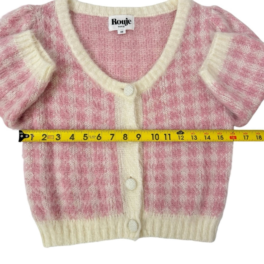 Rouje Pink Ronny Cardigan Plaid Coquette Sweater Soft Fuzzy Top SZ Small FR 36 - Picture 14 of 16